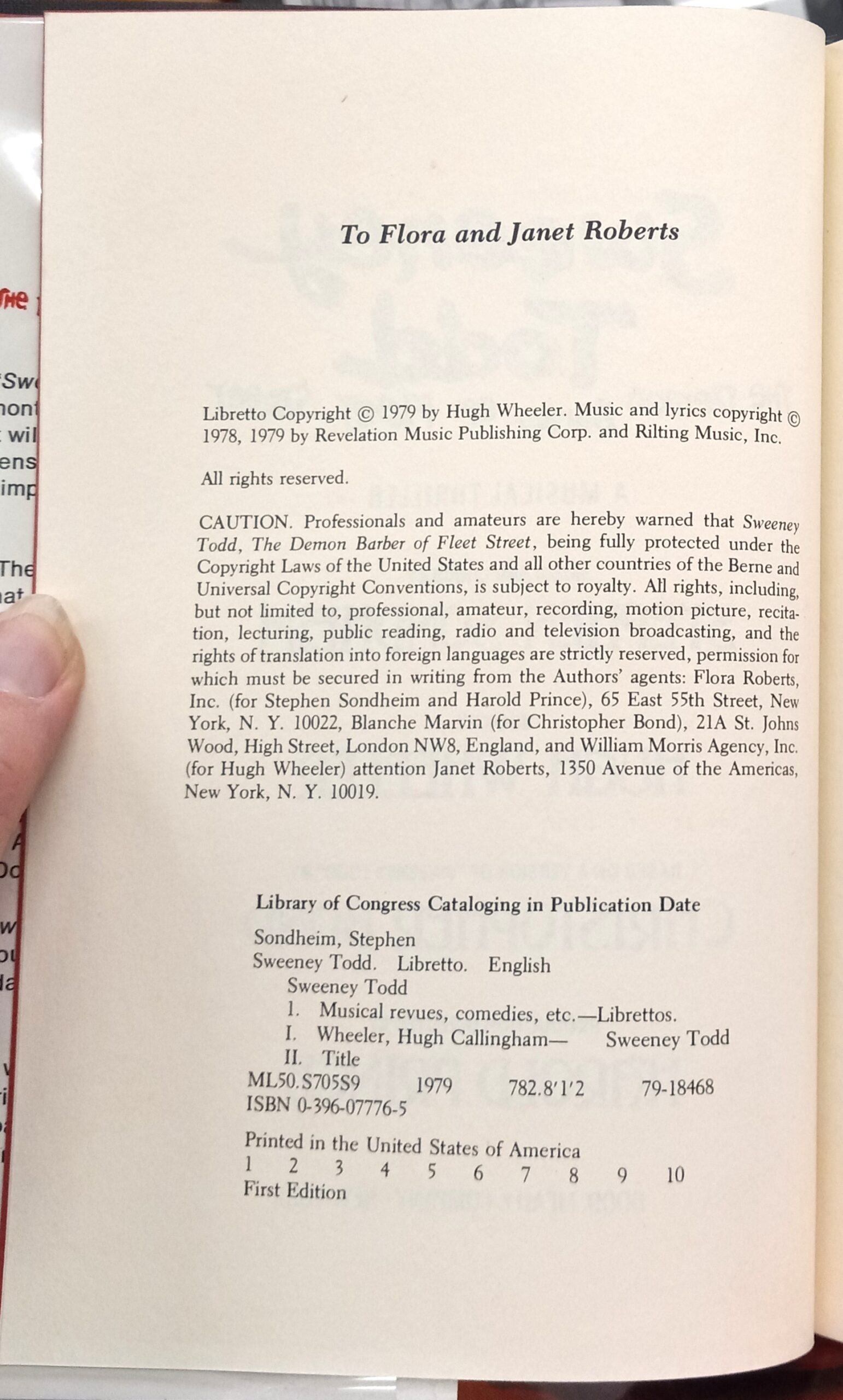 Sweeney Todd copyright page