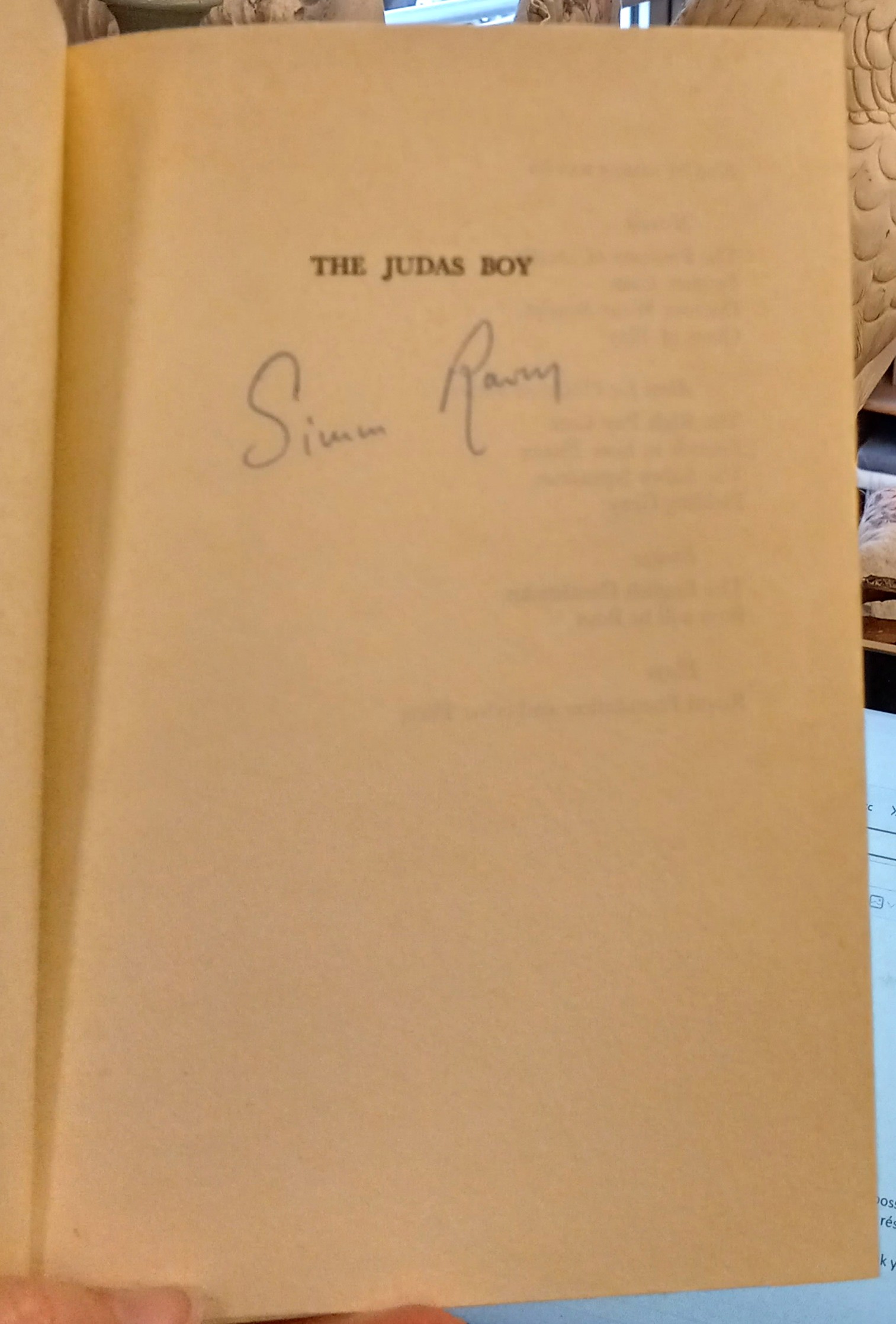 The Judas Boy half-title page with author's signature