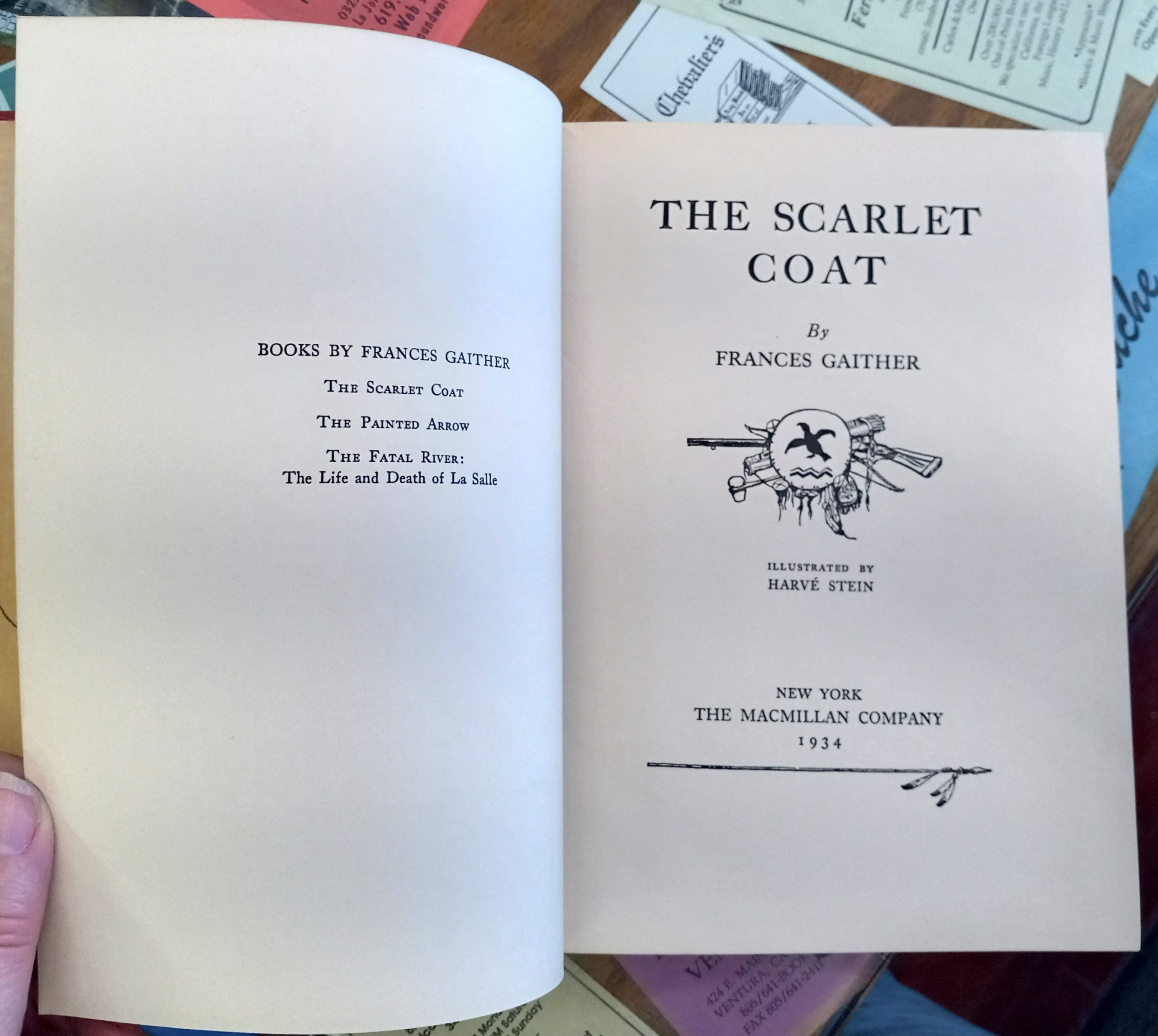 The Scarlet Coat title page and frontispiece list of author's works