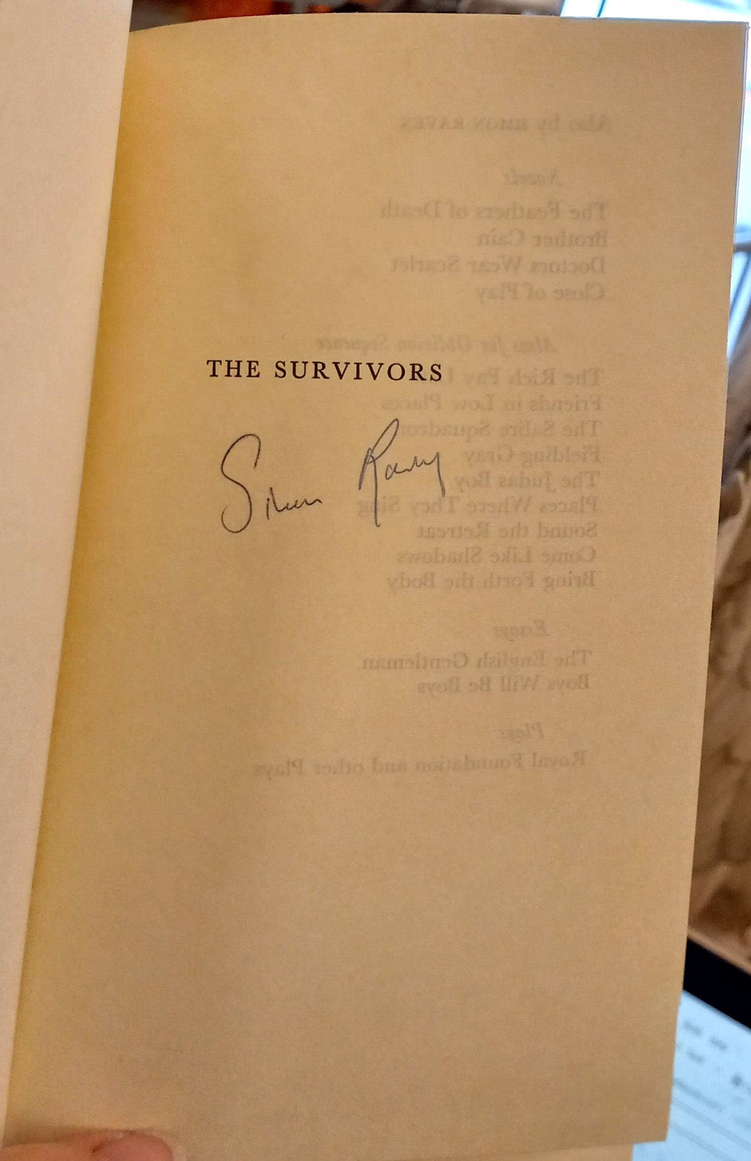 The Survivors half-title page with author's signature