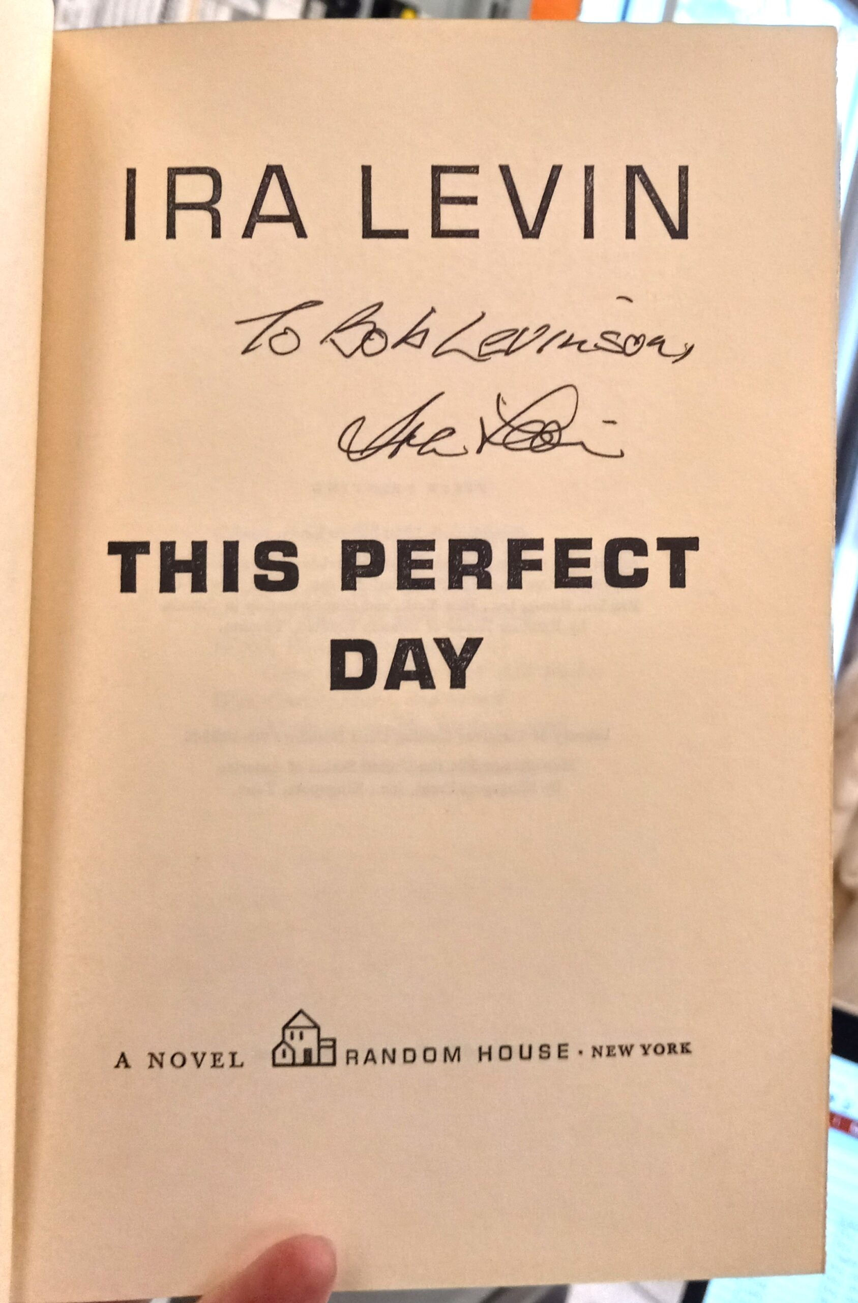 This Perfect Day title page with author's inscription and signature