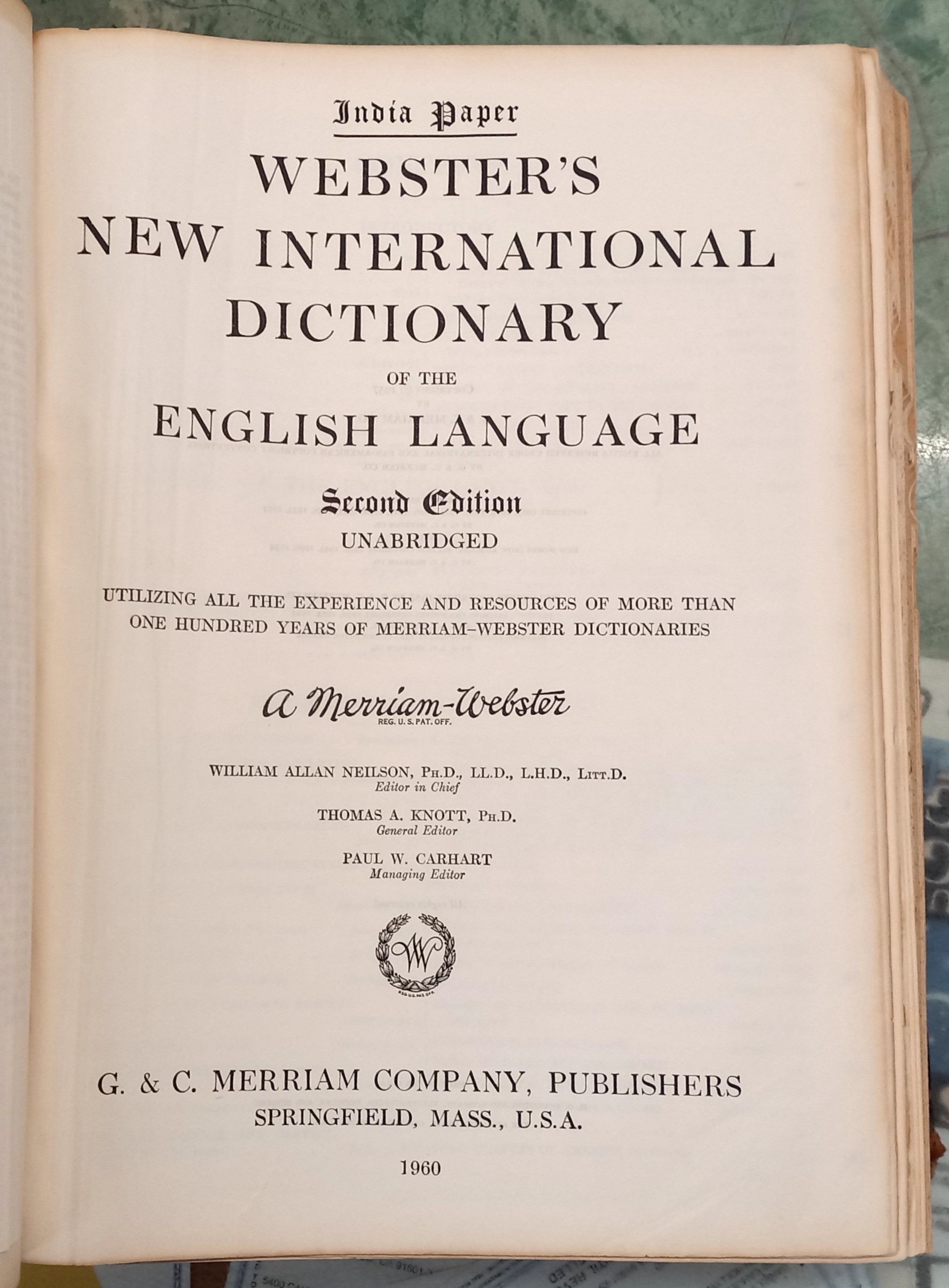 Webster's New International Dictionary 2nd edition title page