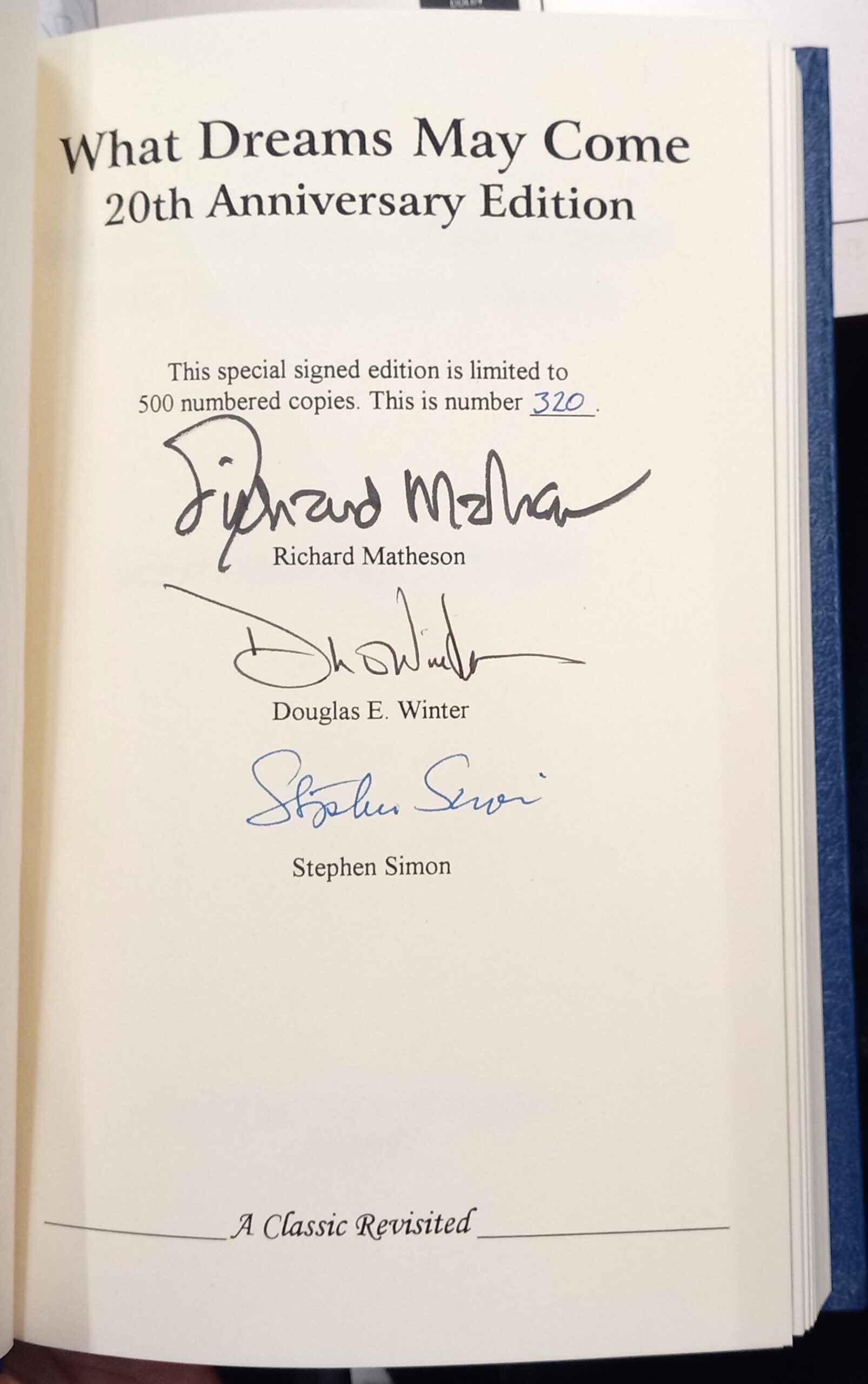 What Dreams May Come signed and numbered limitation page