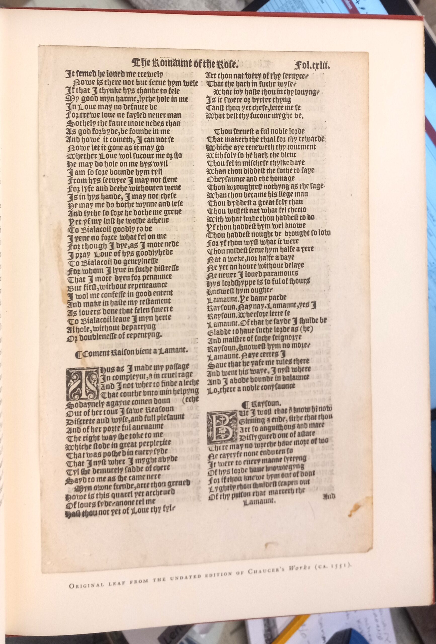 The Book of Geoffrey Chaucer tipped-in original page