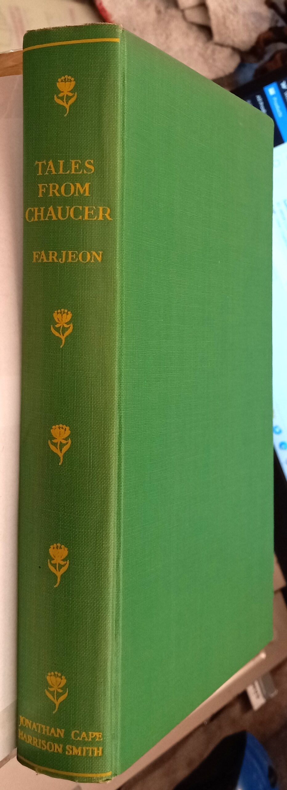 Tales from Chaucer binding spine and front board